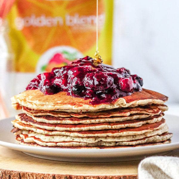 Golden Pancakes with Blush Compote