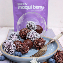 Load image into Gallery viewer, There’s a reason we use the maqui berry in our berry exotic blend. It’s simple, super and berrylicious. We actually prefer the flavour of the maqui berry over it&#39;s cousin- the acai berry and you might find so too! Sourced carefully from the rainforests of Chile and freeze dried to preserve nutrients and lock in the flavour.