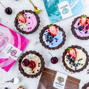 Yogurt tarts made using SMOOV euphoric, wave and blush blend. Nutrient packed superfoods.