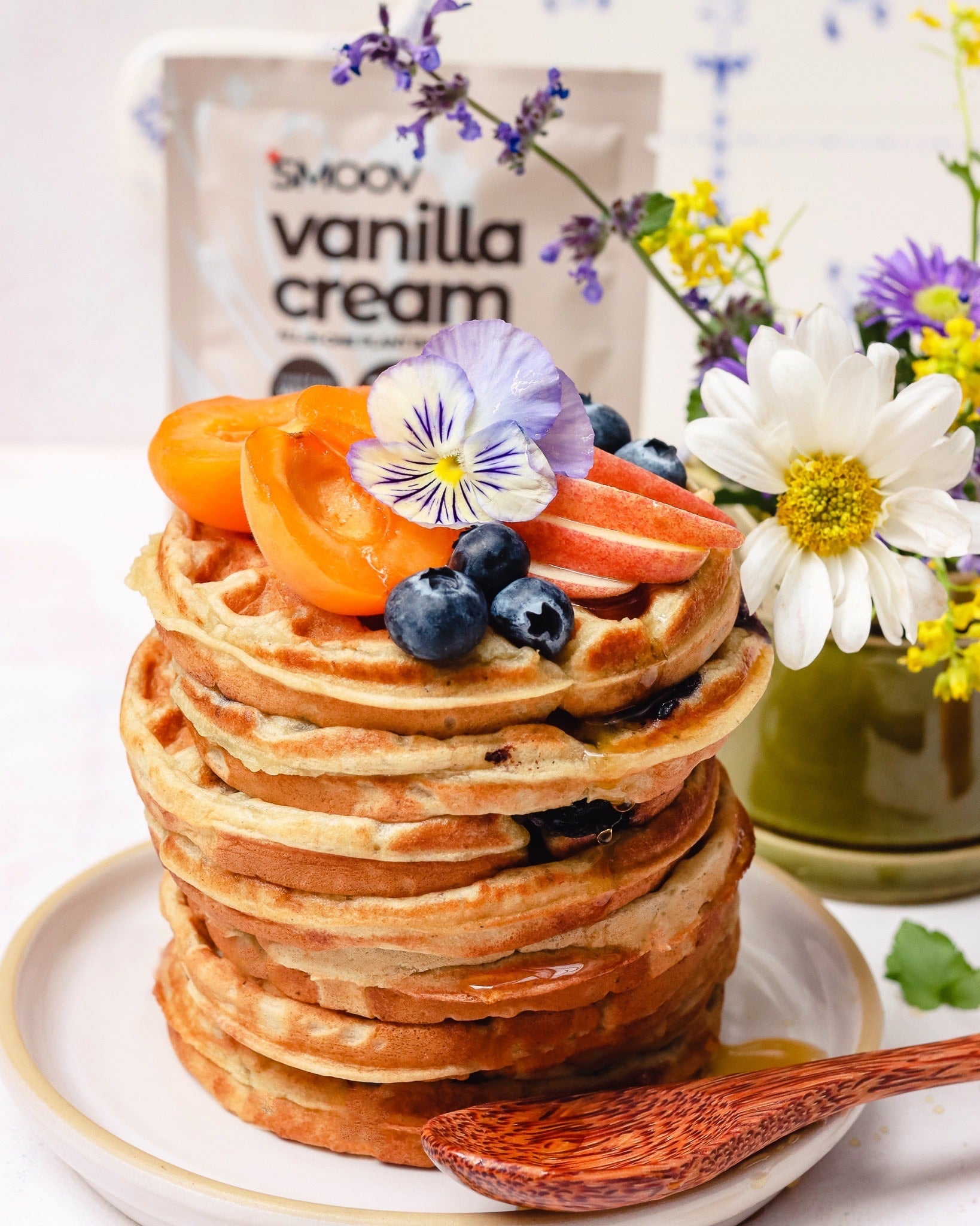 Vanilla Protein breakfast waffles made using smoov all in one vanilla protein and superfood blend