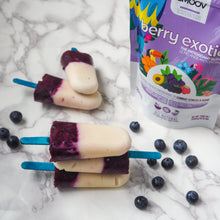 Load image into Gallery viewer, Berry popsicles made using smoov superfood blends and powders. Packed with antioxidants for health &amp; wellness. Keto Friendly