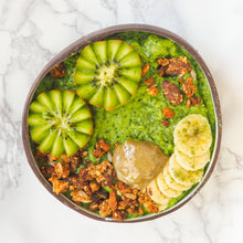 Load image into Gallery viewer, Green smoothie bowl made using smoov superfood blends and powders. Packed with antioxidants for health &amp; wellness. Keto Friendly