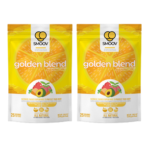 Two 25 servings of Smoov's golden blend. Made with camu camu, goji berry, maca, lucuma and carrot. To help prevent or fight cold and flu by improving immune system function and overall health.
