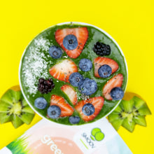 Load image into Gallery viewer, Bowl made using a banana and 2 tsp smoov green blend. Topped off with strawberries, blueberries, blackberries and dessicated coconut.