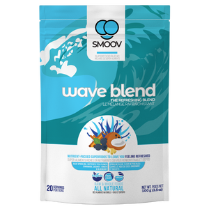 20 servings of Smoov's wave blend. Made with blue spirulina, butterfly pea flower, cinnamon, coconut, ginger and blueberries. To help refresh energy levels and aid with immunity and digestion.