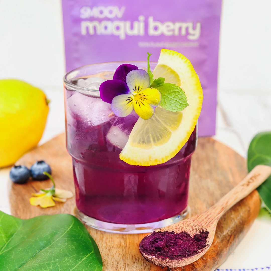 Refreshing berry Mocktail made using SMOOV maqui berry powder